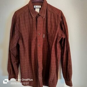 Men's Columbia Button Down Shirt Burgundy Plaid Size‎ Mens Large Tall